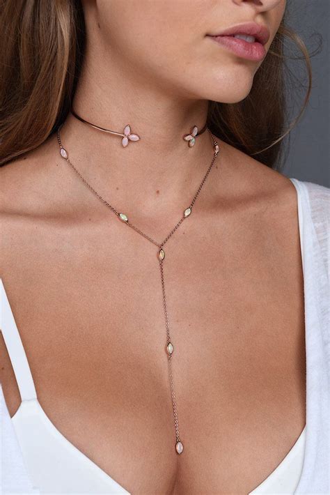Opal Lariat Rose Gold Layered Necklaces Dainty Delicate Gold
