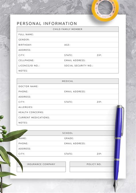Download Printable Personal Information For Child Template Pdf