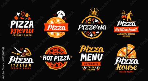 Pizza Logo Collection Labels For Menu Design Restaurant Or Pizzeria