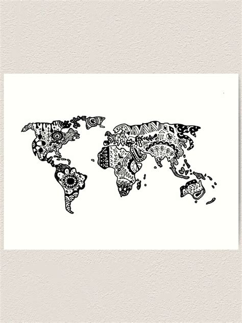 Map Of The World Zentangle Art Print By Alexavec Redbubble