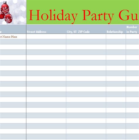 They arrange dinners, lunches and parties each of which is on. Holiday Party Guest List - My Excel Templates