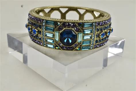 Heidi Daus Lavish Layers Blue Crystal Art Deco Hinged Bangle Bracelet
