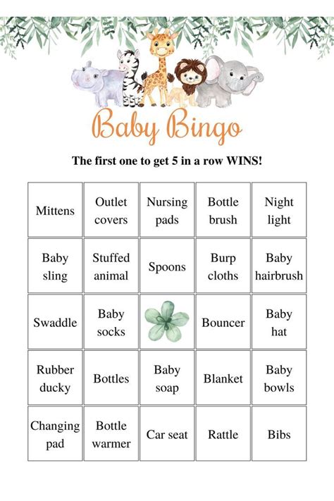 30 Printable Prefilled Baby Shower Bingo Cards Safari Baby Etsy
