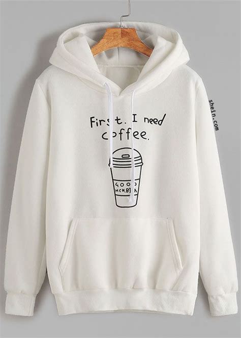 White Printed Hooded Sweatshirt With Pocket With Images Cute