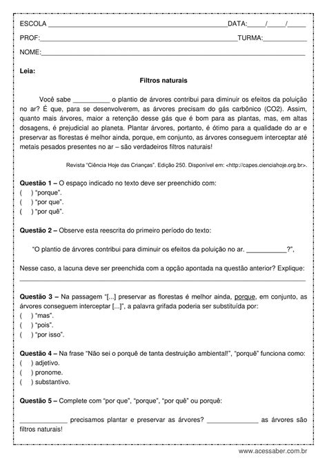 Atividades Sobre Os Porques
