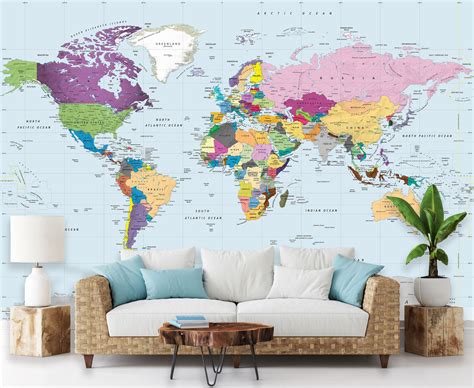 World Map Wall Art Colorful World Map Mural Removable Etsy Canada