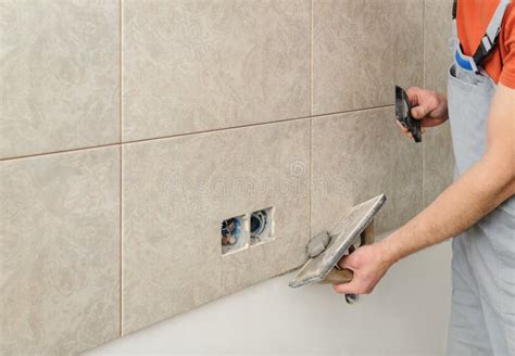 Fill The Tile Joints With Grout Stock Image Image Of Ceramic Floor