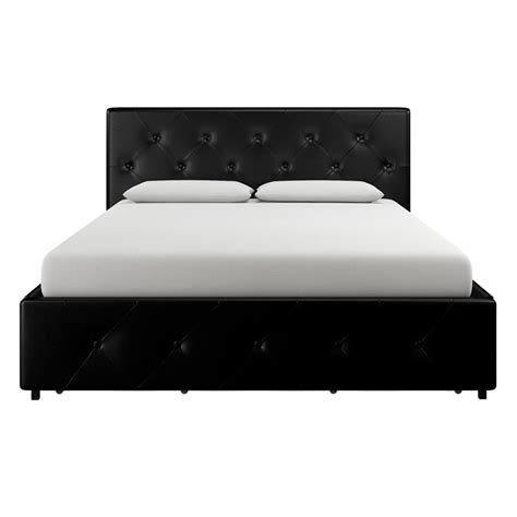 dhp dakota queen upholstered bed with storage drawers in black faux leather homesquare