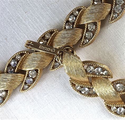 Gold Trifari Choker Braided Rhinestone Necklace Vintage Etsy