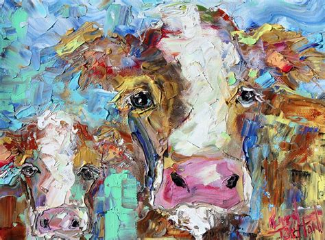 Cows Painting Original Oil Animal Impressionism Fine Art Impasto Canvas