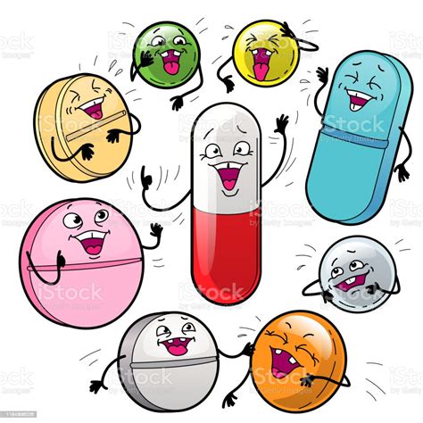 Funny Cartoon Medication Talk Smiling Capsule Conversation Funny Pills