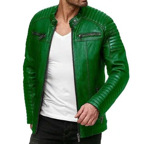 Buy Jungle Green Men Leather Jacket From