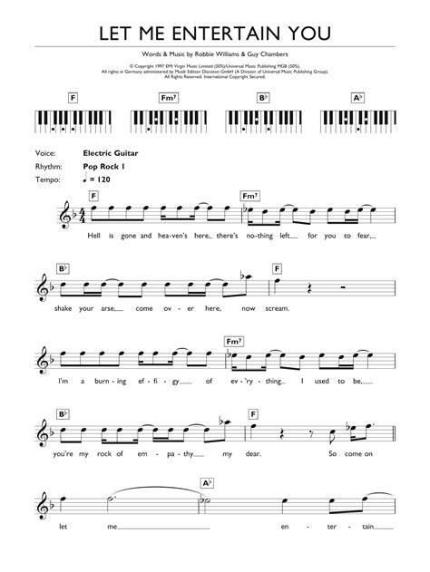 Let Me Entertain You Sheet Music Robbie Williams Keyboard Abridged