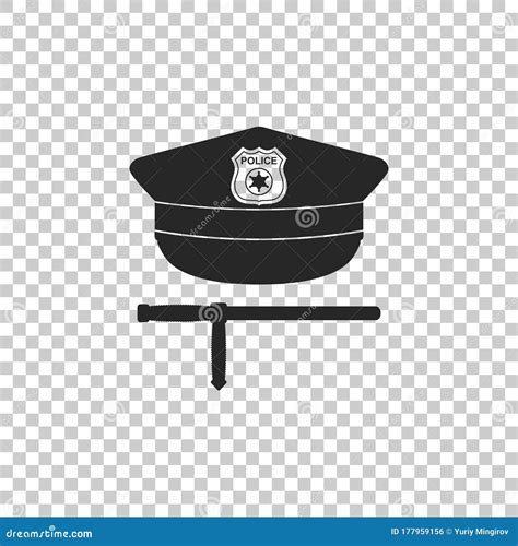 Police Cap And Rubber Baton Icon Isolated On Transparent Background