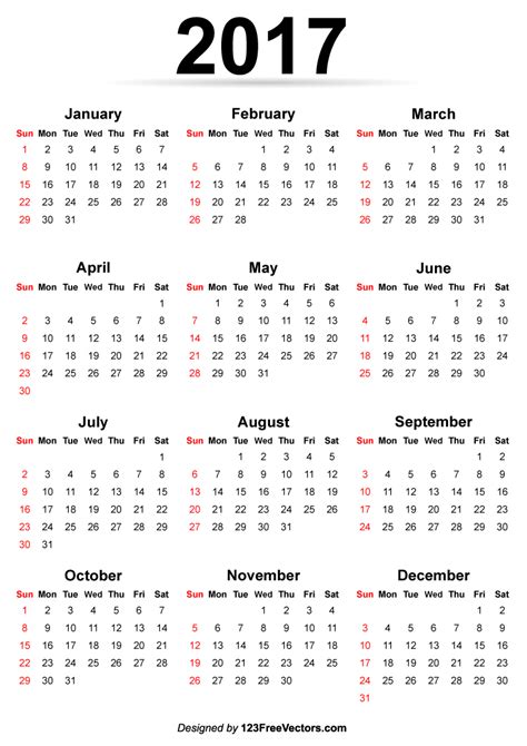 Printable 2017 Calendar Template