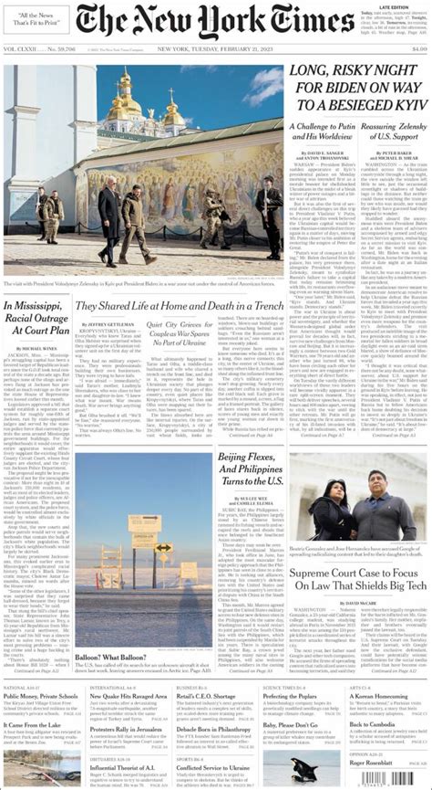 Periódico New York Times USA Periódicos de USA Edición de martes