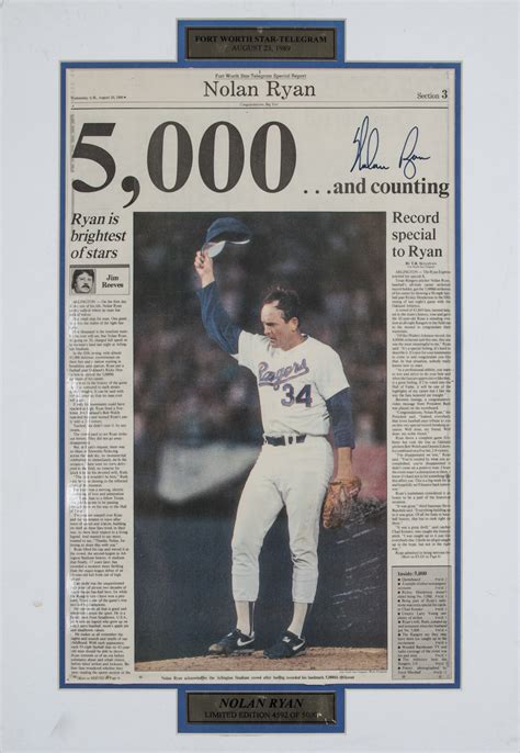 Lot Detail Nolan Ryan Signed 1985 Newspaper From His 5000th Strikeout In 18x26 Matted Display