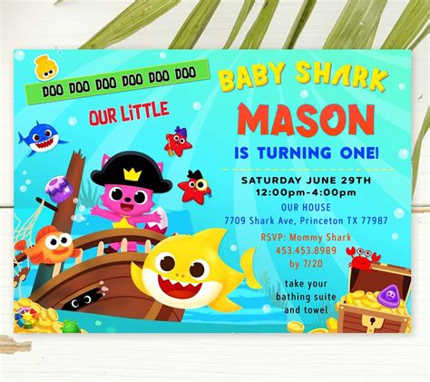 Baby Shark Invitation With Photo Edit Yourself Online Now