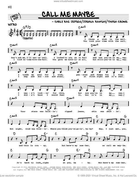 Call Me Maybe Sheet Music Real Book With Lyrics PDF