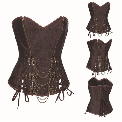 2018 Women Brown Sexy Steel Boned Corsets And Bustiers Steampunk Gothic Overbust Slim Corset