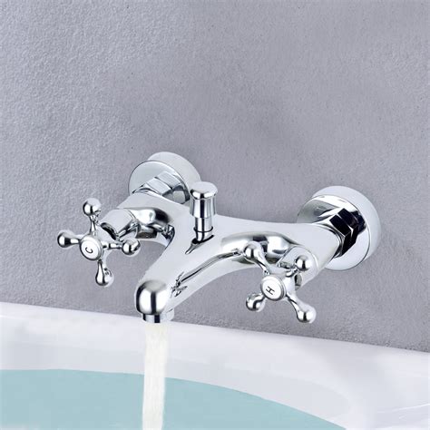 Brass Chrome Wall Mounted Bathroom Faucet Value Shower Faucets Double