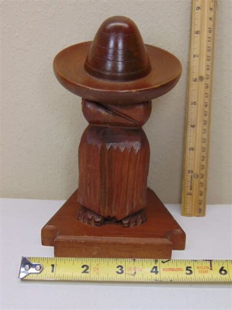 Vintage Wood Carved Mexico Made Carving Taking Siesta Wsombrero Man