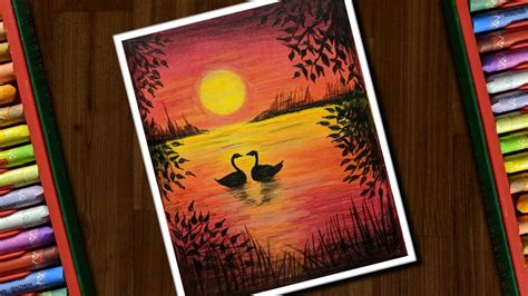 Beautiful Sunset Scenery With Oil Pastels Step By Step Youtube
