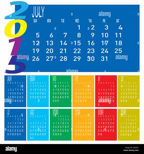 The Vector Of Year 2015 Colorful Calendar July Stock Photo Alamy