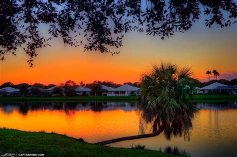 Palm Tree Sunset Over Lake South Florida Living Hdr Photography By