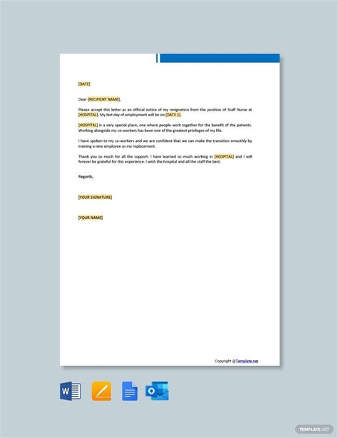 The below resignation letter examples and formats have been provided to sample different approaches to resigning as per my contract of employment, i am giving you one month's notice, and my final day of employment with. Free Staff Nurse Resignation Letter in 2020 | Resignation letter, Resignation, Lettering