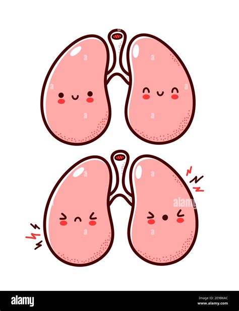 Cute Healthy And Sick Sad Funny Human Lungs Organ Character Vector