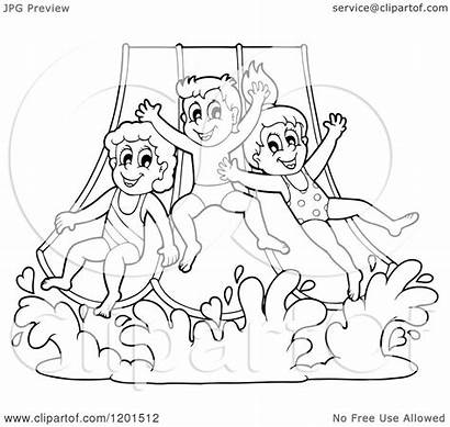 Slide Water Park Clipart Children Going Cartoon