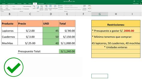 Operaciones matemáticas y financieras con SOLVER en Excel