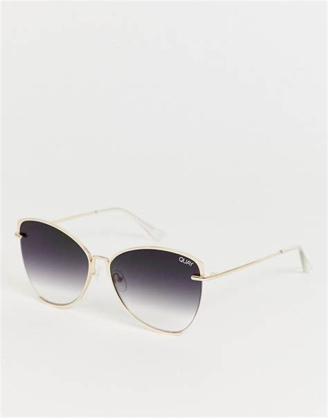 Quay Australia Dusk To Dawn Oversized Cat Eye Sunglasses In Gold Modesens Cat Eye Sunglasses