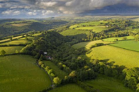 Aerial View By Drone Of Rolling Countryside Near Brentor In Devon