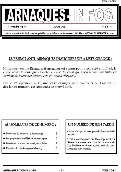LE RÉSEAU ANTI ARNAQUES INAUGURE UNE LISTE ORANGE PDF