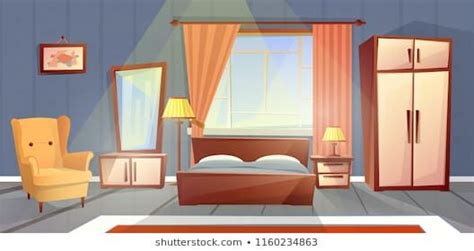 Vector Cartoon Interior Of Cozy Bedroom With Window Living Apartment