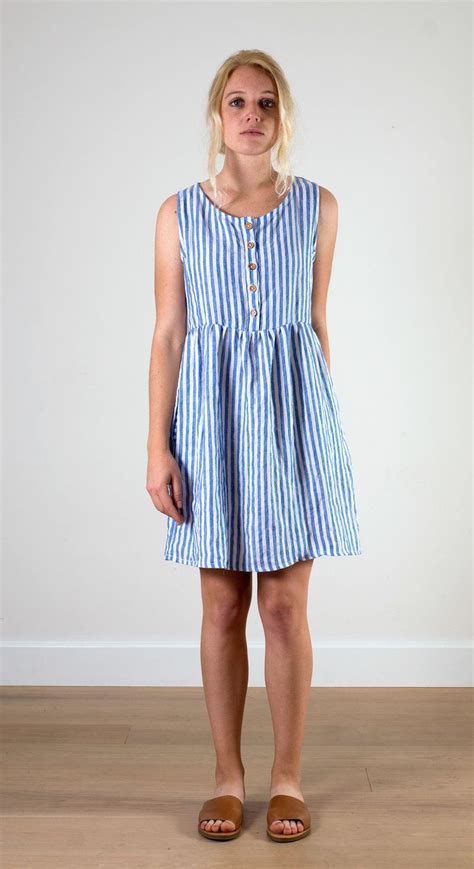 Blue And White Striped Sleeveless Linen Dress Sleeveless Linen Dress Linen Dresses Day Dresses