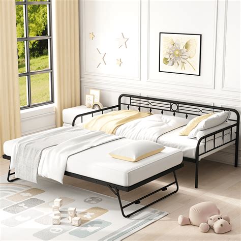 Paproos Daybed With Adjustable Trundle Twin Metal Daybed With Pop Up