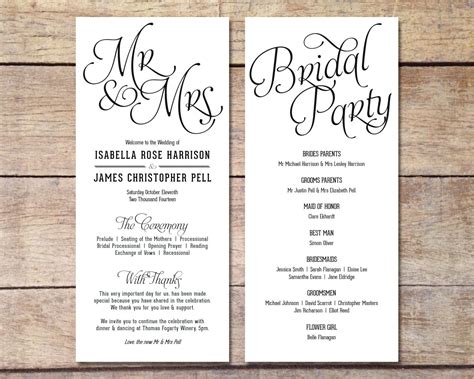 Simple Wedding Program Customizable By Paperroutecollective