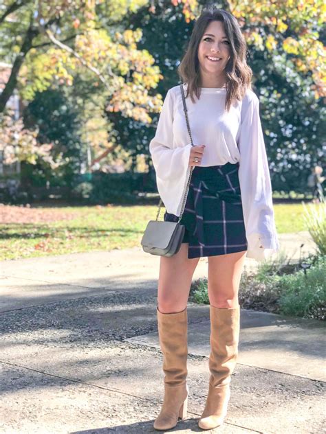 Plaid Skort And Knee High Boots The Dainty Details Winter Fashion