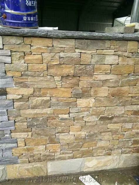 China Rusty Brown Slate Cultured Stone Wall Cladding Stacked Stone