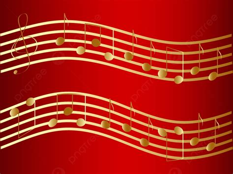 Notas Musicales Doradas Onduladas Vectoriales En El Fondo Rojo Fila