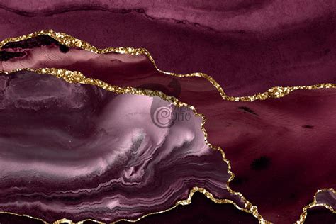 Burgundy And Gold Agate Borders Digital Watercolor Geode Png Etsy