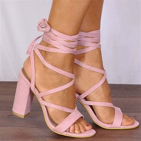 Baby Light Pink Wrap Round Lace Ups Strappy Sandals Peep Toes High