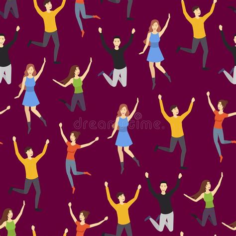 Cartoon Characters Group Of People Jumping Seamless Pattern Background