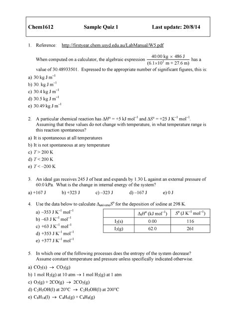 Samplepractice Exam 2017 Questions And Answers Chem1612 Sample Quiz