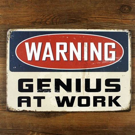 Funny Retro Metal Tin Sign For Home Office Wall Decor Warning Genius At Work Metal Craft