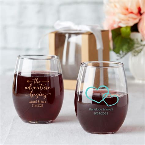 Personalized 15 Oz Stemless Wine Glass Wedding Favors Kate Aspen