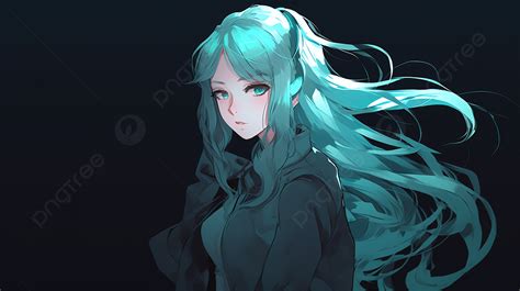 Anime Girl With Blue Hair Background Picture Of Cyan Background Image And Wallpaper For Free